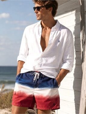 Polo Ralph Lauren Red White Blue Swim Trunks Medium Patriotic Lined
